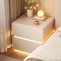米客米家实木床头柜卧室家用2024储物柜智能简约现代小型收纳置物架 【米白色】带感应灯40*40*50cm 整装（无需安装开箱即用）