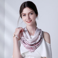 上海故事真丝丝巾女春夏100%桑蚕丝小方巾百搭丝巾 浅黛花枝 雾粉
