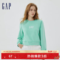 Gap女装秋季款LOGO泡泡袖法式圈织软卫衣590996洋气上衣 蓝绿色 170/108A(XL)