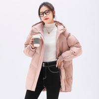 冬季女式连帽棉衣防风长袖中长款棉服大口袋纯色简约开衫外套女