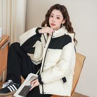 撞色拼接棉衣女24冬季韩版连帽面包加厚棉服女小个子棉袄女