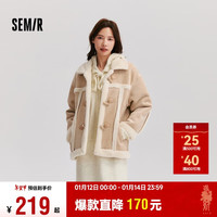 森马（Semir）外套女牛角扣翻领宽松文艺2024冬季仿麂皮仿兔毛夹克109724108011 浅卡其50335 M