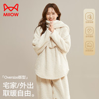 猫人【送围脖】女士睡衣女珊瑚绒加绒加厚秋冬家居服套装新品