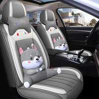 布兰特 汽车坐垫全包布艺四季通用座垫座套卡通魔法兔刺绣汽车座椅套 典雅灰-卡通版(头枕公仔各2个) 头靠分体五座通用款-留言车型