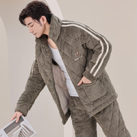 棉依界冬季男士睡衣珊瑚绒三层夹棉加厚加绒家居服保暖套装秋冬款