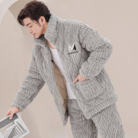 棉依界男士睡衣冬季三层加厚夹棉袄法兰加绒珊瑚绒家居服保暖套装