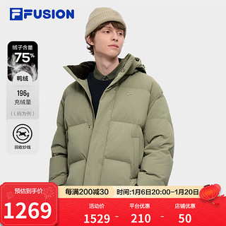 FILA FUSION斐乐潮牌羽绒服男2024冬季休闲宽松连帽保暖外套 深褐卡其色-DK 2XL 185/104A