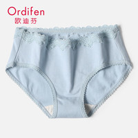 欧迪芬女士内裤女纯棉裆舒适透气纯色蕾丝花边简约三角裤女 蓝色 1条 XL