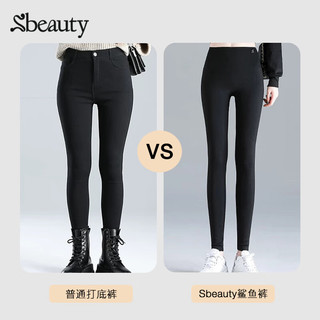 sbeauty鲨鱼裤女款加绒加厚打底裤女秋冬外穿高腰紧身保暖裤 黑色