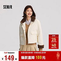 森马（Semir）外套女菱形格仿羊羔毛立领2024冬季慵懒宽松夹棉夹克109724108007 白咖色调00315 M