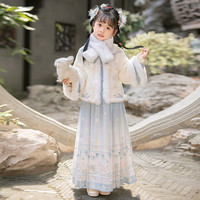 安妮优儿汉服女童冬季加厚明制马面裙套装冬款2024新年儿童唐装拜年服秋冬 120