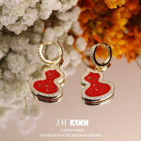 KOSE新年红新中式红如意葫芦耳扣铜质蕾丝福禄镂空耳环喜庆民族风耳饰 红如意葫芦耳扣