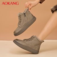 奥康加绒厚底短靴女保暖增高雪地靴女时尚毛绒棉靴子秋冬时装靴女