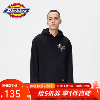 Dickies 帝客 男女情侣款印花加绒连帽卫衣 10964 黑色 L