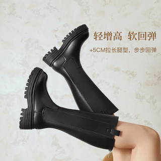 百丽厚底增高骑士靴冬季女靴子厚底加绒长筒靴高长靴A2W1DDG3 黑色-绒里 37