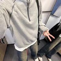 CITY美式复古半拉链卫衣男女秋冬潮牌宽松休闲上衣青少年立领
