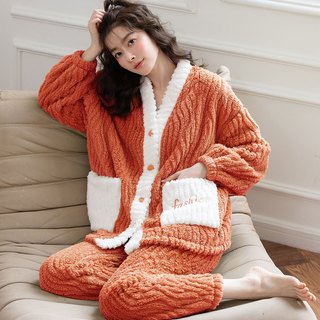 香蜜闺秀（GOSO）GOSO睡衣女秋冬舒适柔软女士家居服套装 3433034橘色 L