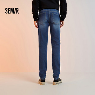 森马（Semir）森柔牛仔|牛仔裤男2024冬季显瘦修身小脚裤抓绒长裤109724124101 牛仔深蓝88302 38