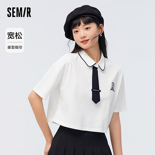 森马（Semir）森马POLO衫女短款撞色学院风夏宽松上衣显腿长 本白10102 170/92A/XL