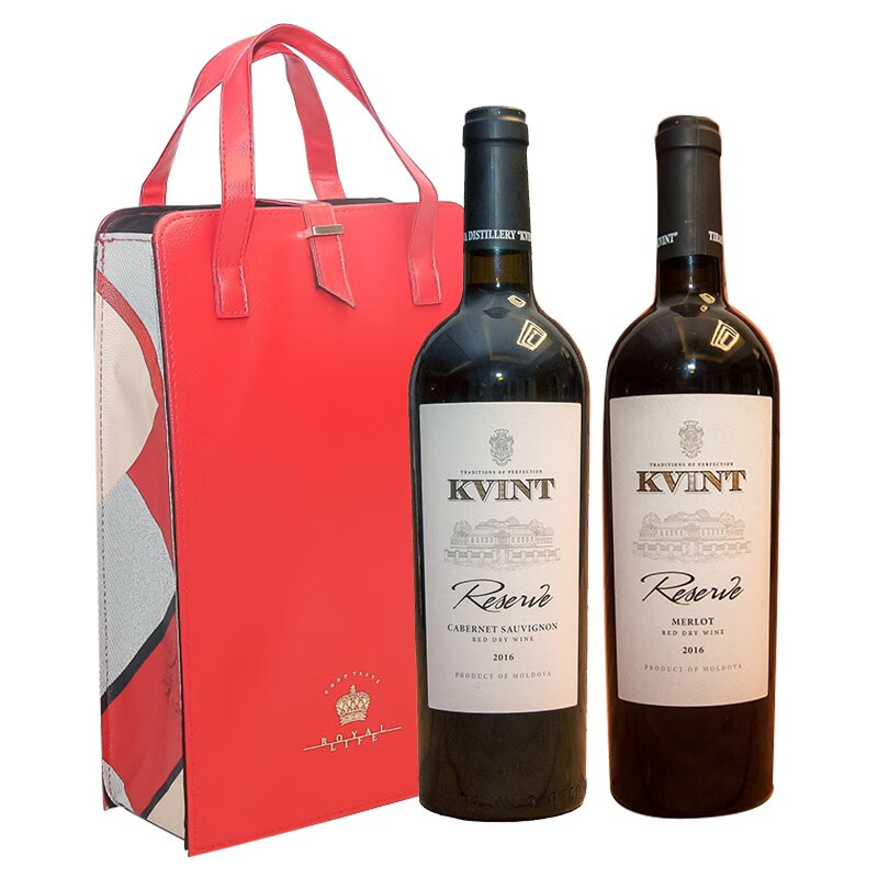 kvint摩尔多瓦原瓶进口红酒克文特珍藏系列干红葡萄酒元旦送礼 赤霞珠+梅洛 送礼袋