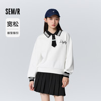 森马 Semir卫衣女polo领字母文艺学院风冬季宽松撞色加绒套头衫气质潮流