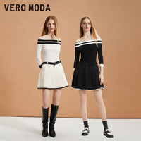 Vero Moda奥莱连衣裙子秋冬时髦辣妹一字领撞色碎花短裙女