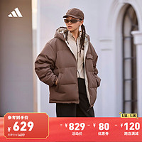 adidas 阿迪达斯 570蓬双面穿保暖连帽鸭绒羽绒服男女冬季阿迪达斯轻运动 岩层深土地棕 2XS