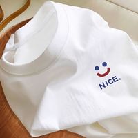 锐竹 纯棉夏季百搭字母印花短袖t恤男女宽松潮流百搭学生复古上衣 彩色微笑-纯棉 XL 120-135斤