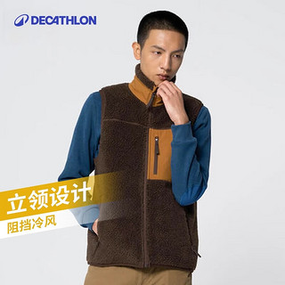 迪卡侬（DECATHLON）秋冬户外羊羔绒男马甲男背心加厚加绒外衣外套ODT1 深咖色-2024年新 XL