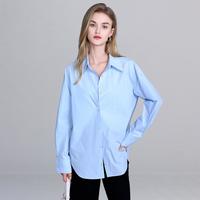 纯棉开衫打底衬衫女纯色简约休闲春秋通勤长袖衬衣翻领百搭上衣女