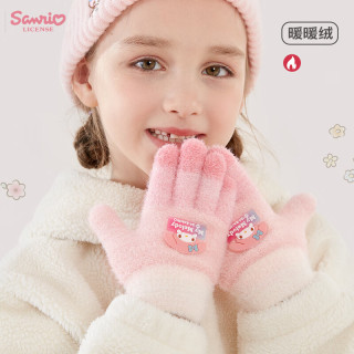 Hello Kitty 儿童手套冬季新女童保暖全指五指针织毛线女孩宝宝幼儿写字库洛米 C5503美乐蒂粉色 均码