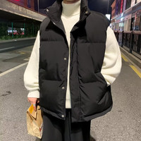 羽绒棉马甲男秋冬季加厚保暖立领百搭宽松大码高级感休闲背心 黑色 5XL