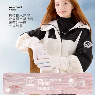 多妙屋儿童手套冬滑雪防水保暖加绒大童多妙屋女童女孩五指户外玩雪 黑色 A5256 适合10岁以上