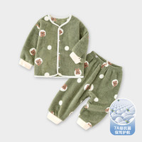 皮偌乔 儿童秋衣秋裤宝宝家居服套装男童女童纯棉保暖家居服全棉睡衣 绿色小熊 73CM