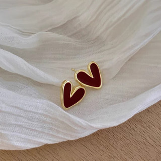 茉妃s925银爱心耳钉闪亮的心气质心形锆石耳环耳饰小巧百搭气质 不规则滴油爱心耳钉