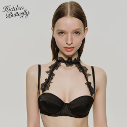 HIDDEN BUTTERFLY 玫瑰刺绣高领挂脖模杯文胸套装 HB内衣 仲夏夜梦