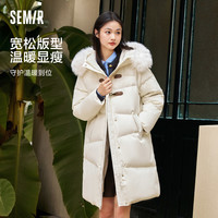 森马 Semir羽绒服女长款大毛领连帽宽松保暖冬文艺肌理感厚外套