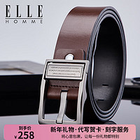 ELLE HOMME 法国品牌男士皮带男针扣式裤腰带男头层牛皮圣诞 二层牛皮咖色902065 115cm -120cm(150-190斤适用）