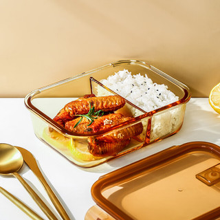 希乐扣饭盒微波炉加热碗带饭餐盒玻璃保鲜盒分隔便当盒 二分隔700ml 长二隔700ml