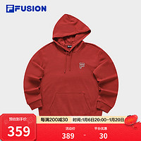 FILA FUSION斐乐潮牌情侣款针织连帽上衣2024春新款时尚纯棉卫衣 迷雾红-RD M 170/92A