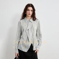 【2024冬季】仿亚麻衬衫渐变晕染衬衣设计感开叉宽松上衣女S