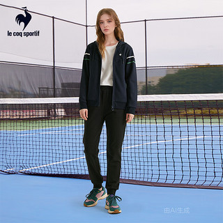 乐卡克（Le coq sportif）法国公鸡复古网球风女士拉链运动休闲宽松外套上衣 藏青色 M