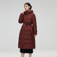 雪中飞 SNOWFLYING女式连帽收腰长款时尚保暖羽绒服2024秋冬日常出行休闲