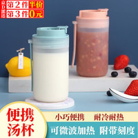 京橘 便携豆浆酸牛奶早餐燕麦杯带刻度可微波炉冲奶粉儿童运动防摔杯 蓝色早餐随手杯 350ml 1个