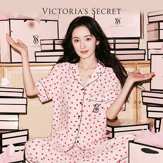 百亿补贴：VICTORIA'S SECRET 杨幂同款 天丝绵柔印花衬衫式短袖长裤睡衣套装女士可外穿春夏款 3Y8M水墨粉 11231217 L