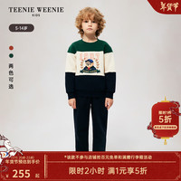 Teenie Weenie Kids小熊童装24秋冬款男童拼接撞色套头加绒卫衣 猎人绿 140cm