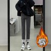 美茵曼丽复古剪边小直筒牛仔裤女秋冬款加绒修身保暖弹力加厚九分烟管裤子 黑灰色【加绒】 加厚 HN023 30 （120-130斤）