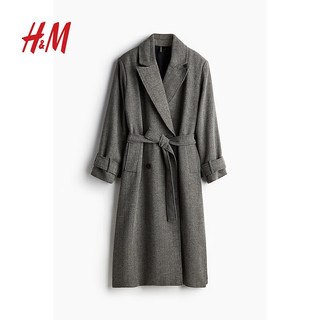 H&M2024秋季女装外套时尚休闲百搭双排扣大衣1248960 深灰色 170/116 XL