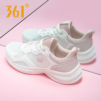 361°女鞋运动鞋女春季网鞋2025新款网面透气女士休闲百搭旅游跑步鞋子 羽毛白/清新粉 37