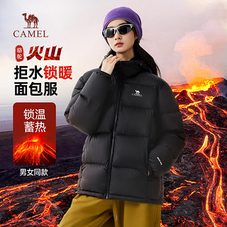 骆驼 火山羽绒服男冬新款加厚连帽保暖面包服女城市轻户外 黑色 男女同款 S